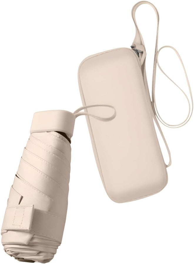 Contacts Women’s Mini Travel Umbrella with Capsule Case, Compact Lightweight UV Protection Parasol, Portable Windproof Purse Umbrella (Beige) - Image 1